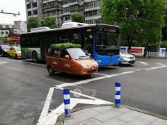 三轮车头顶“青草”上路   模样似胡巴